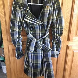 The Limited Yellow and Black Plaid Trench Coat